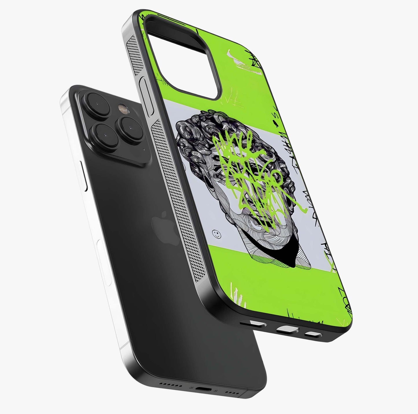 Neo Graffiti Rebellion Glass Case photographed in natural light showing reflective finish and design depth.