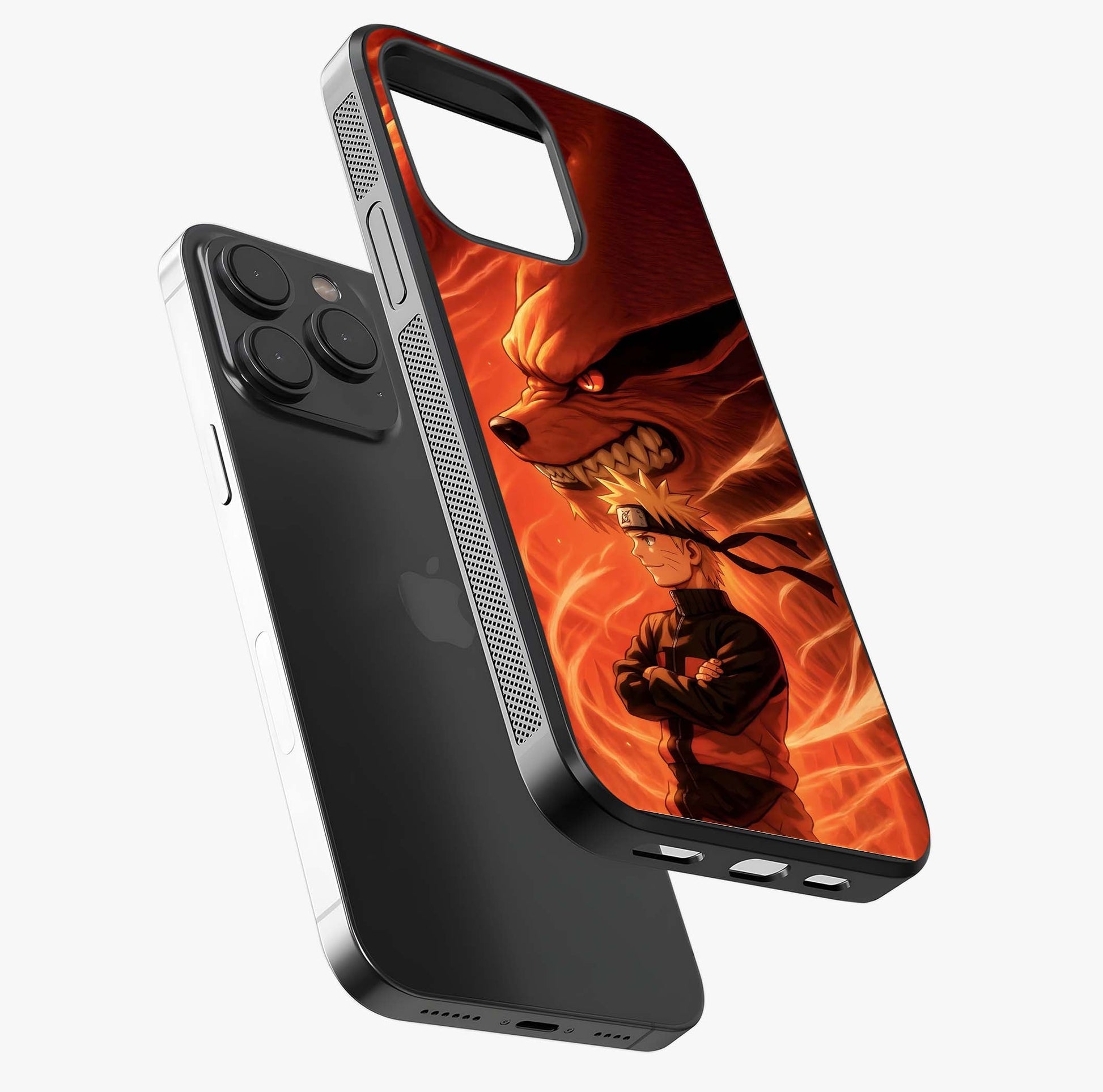 Nine Tails Legacy Glass Case photographed in natural light showing reflective finish and design depth.