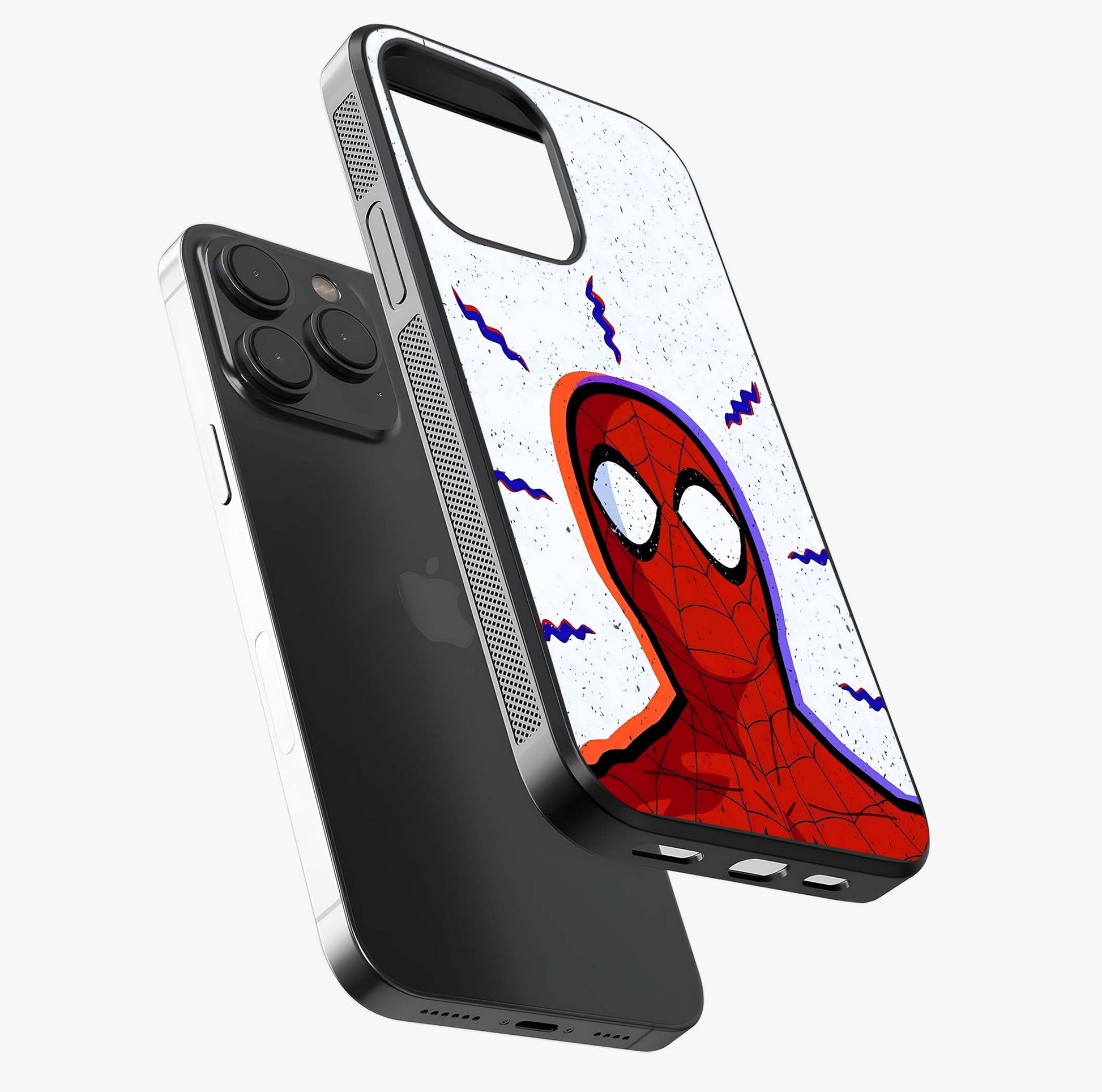 Omg Spiderman Glass Case photographed in natural light showing reflective finish and design depth.