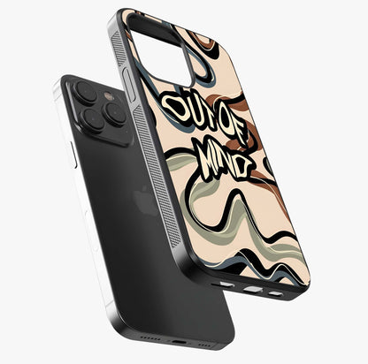 Out Of Mind Glass Case photographed in natural light showing reflective finish and design depth.