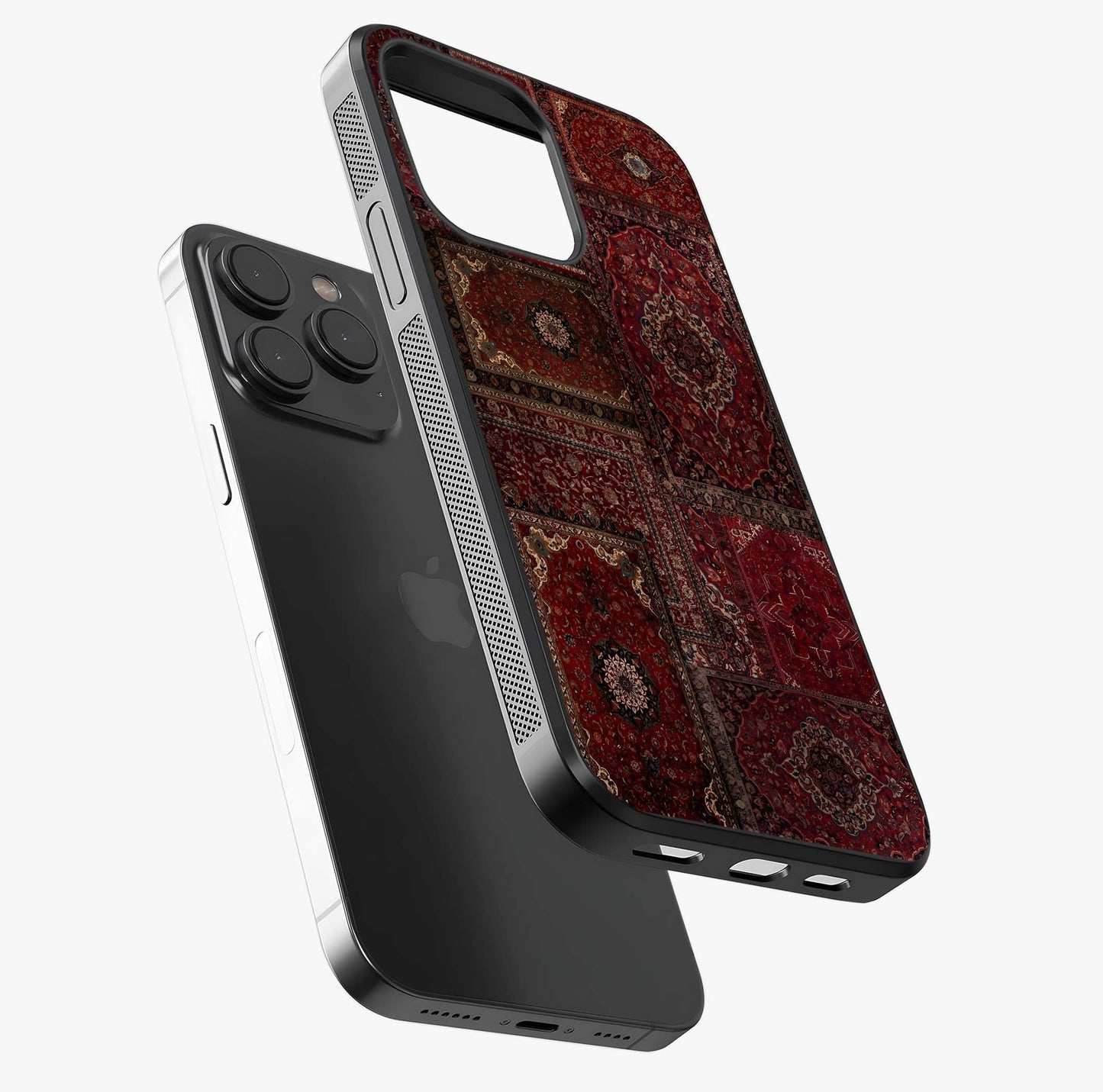 Persian Velvet Tale Glass Case photographed in natural light showing reflective finish and design depth.
