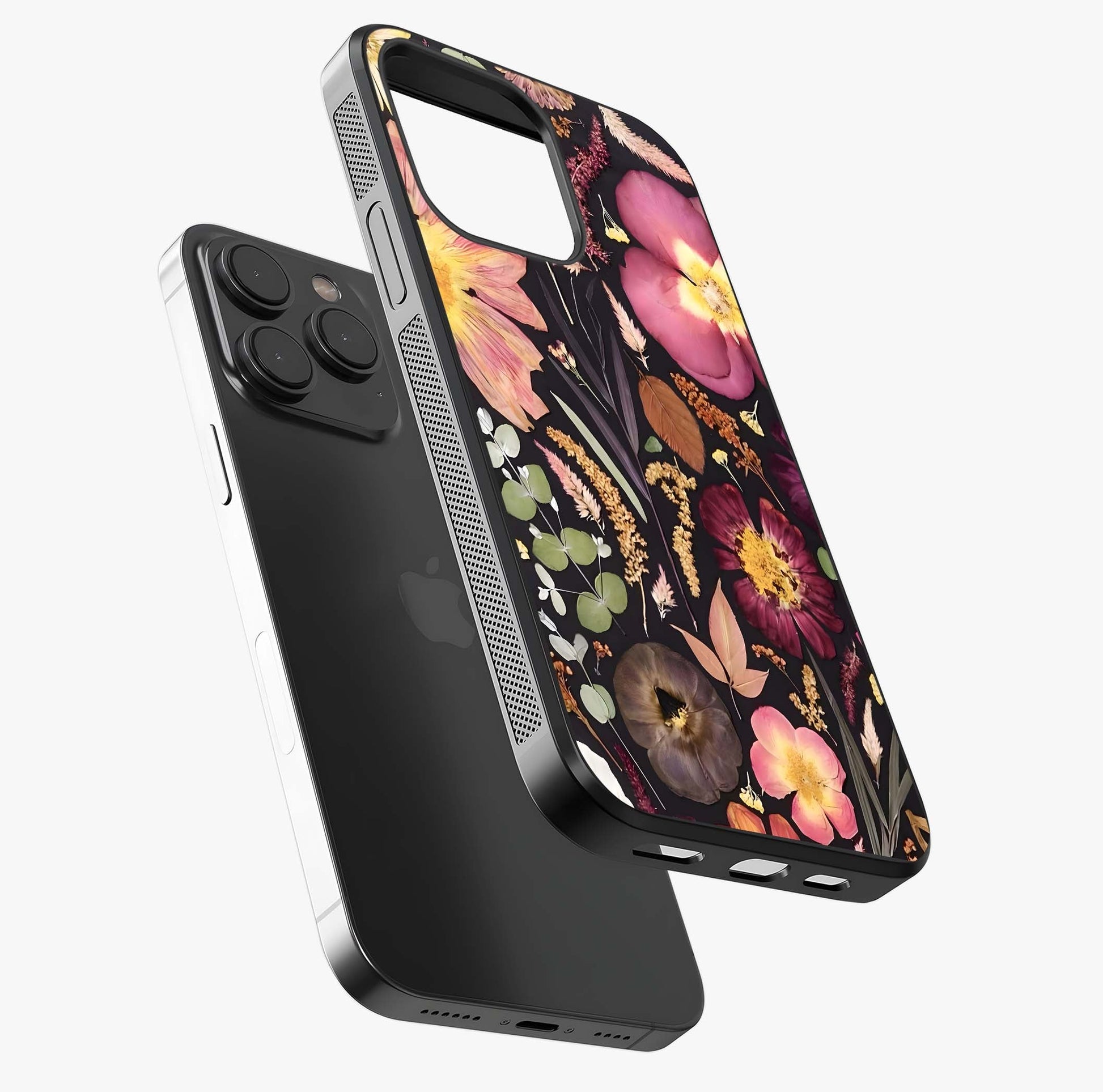 Petal Dream Tapestry Glass Case photographed in natural light showing reflective finish and design depth.