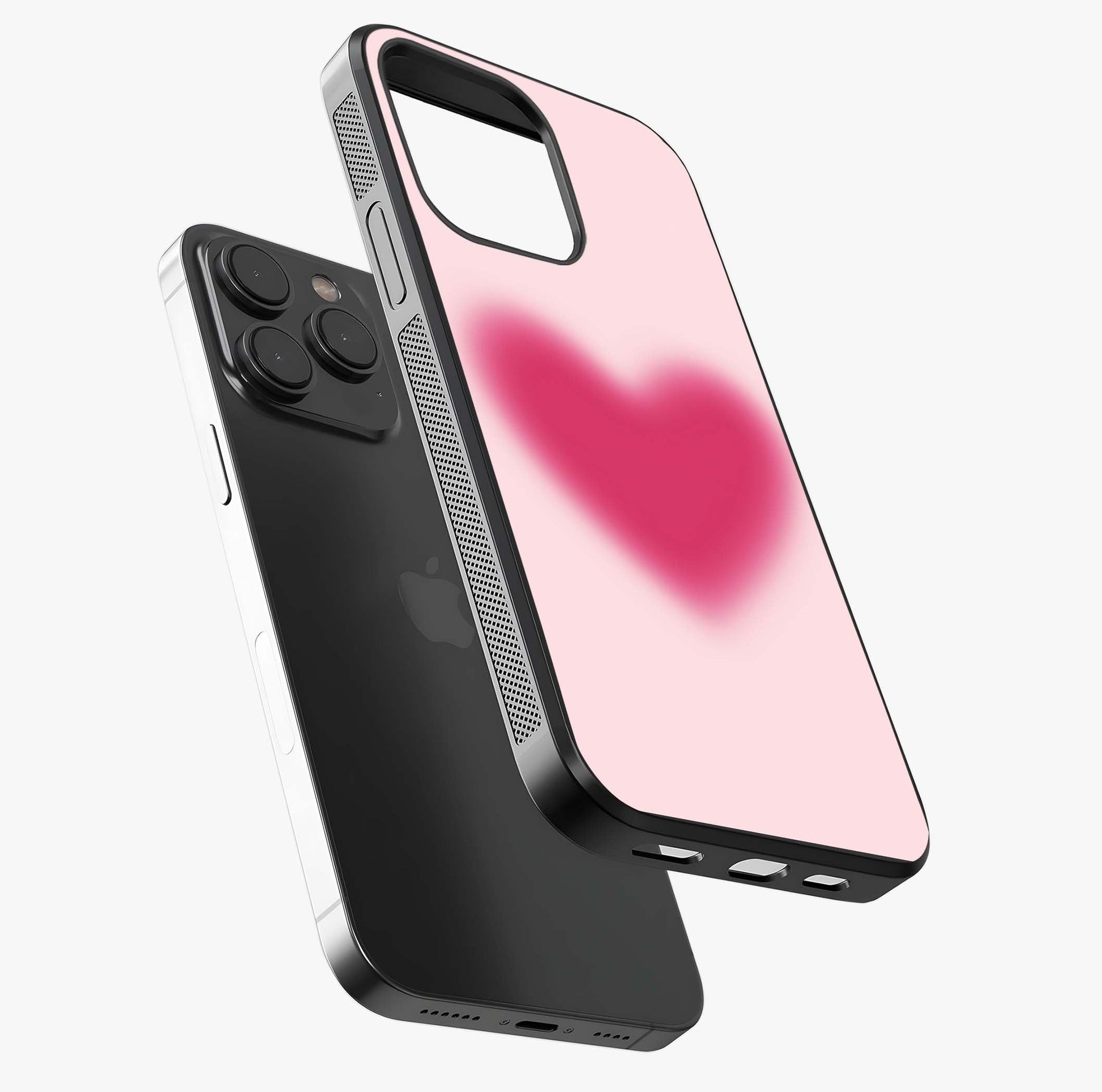 Pink Aura Heart Glass Case photographed in natural light showing reflective finish and design depth.
