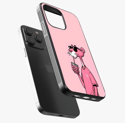 Pink Panther Glass Case photographed in natural light showing reflective finish and design depth.