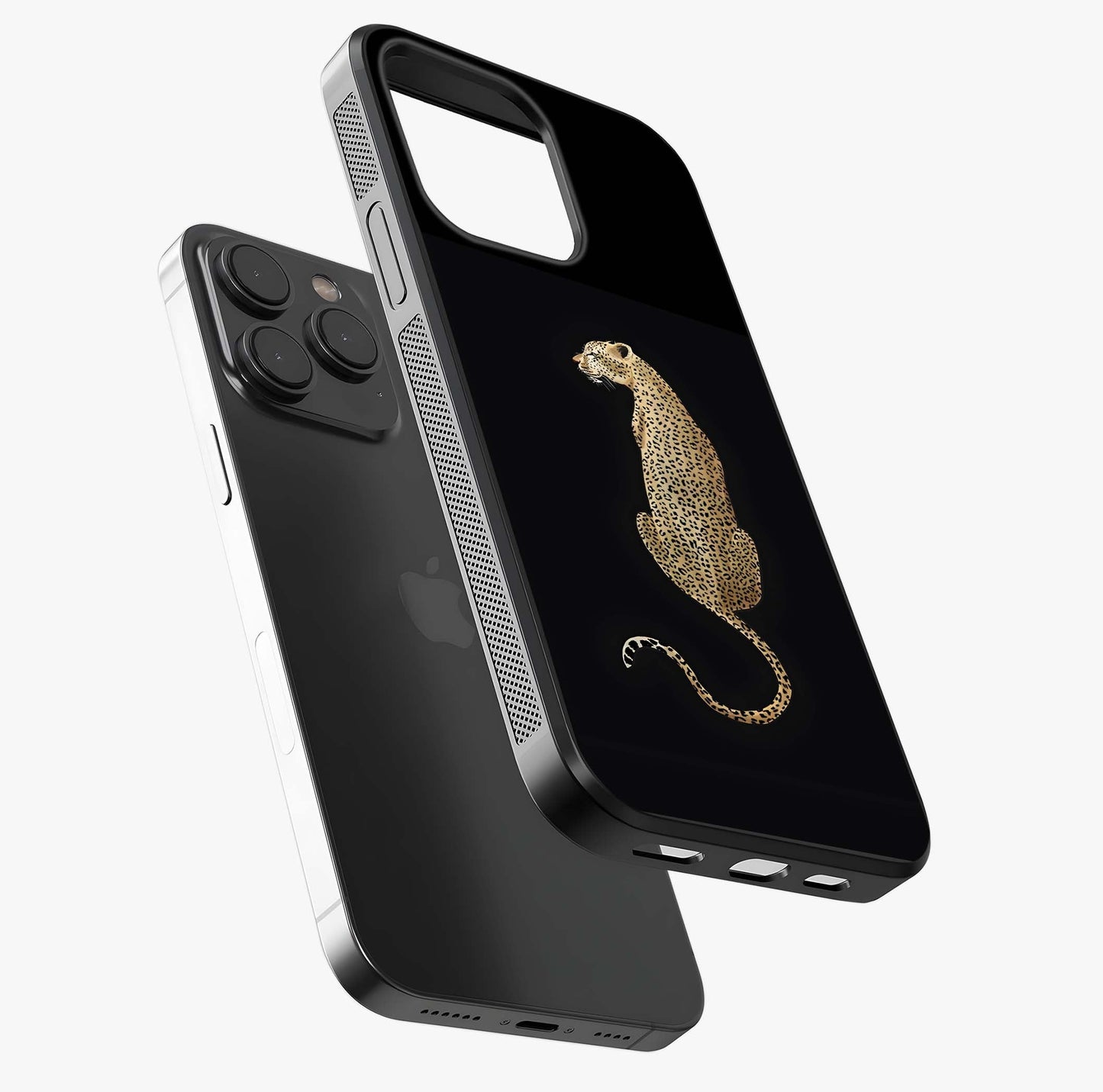 Regal Leopard Glass Case photographed in natural light showing reflective finish and design depth.