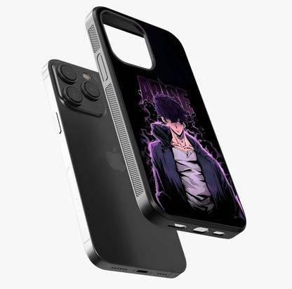 Shadow Monarch Awakening Glass Case photographed in natural light showing reflective finish and design depth.