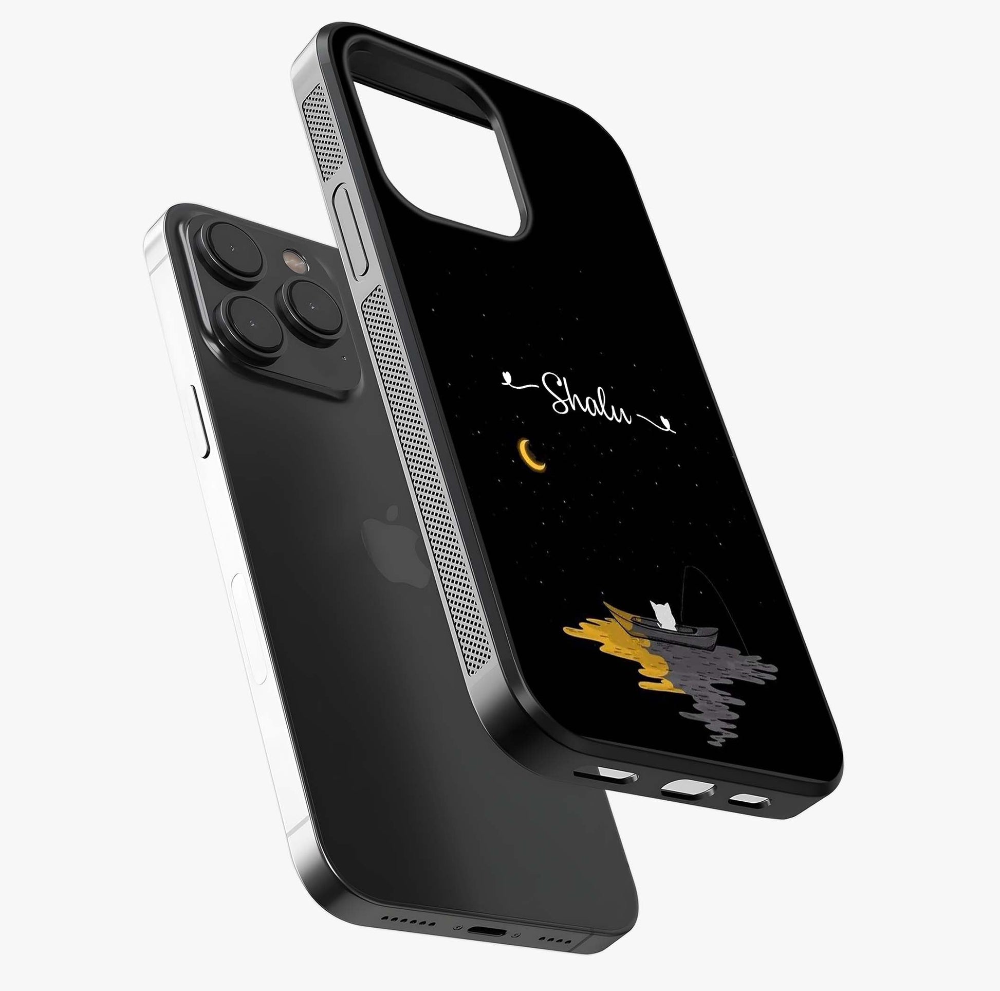 Silent Night Row Glass Case photographed in natural light showing reflective finish and design depth.