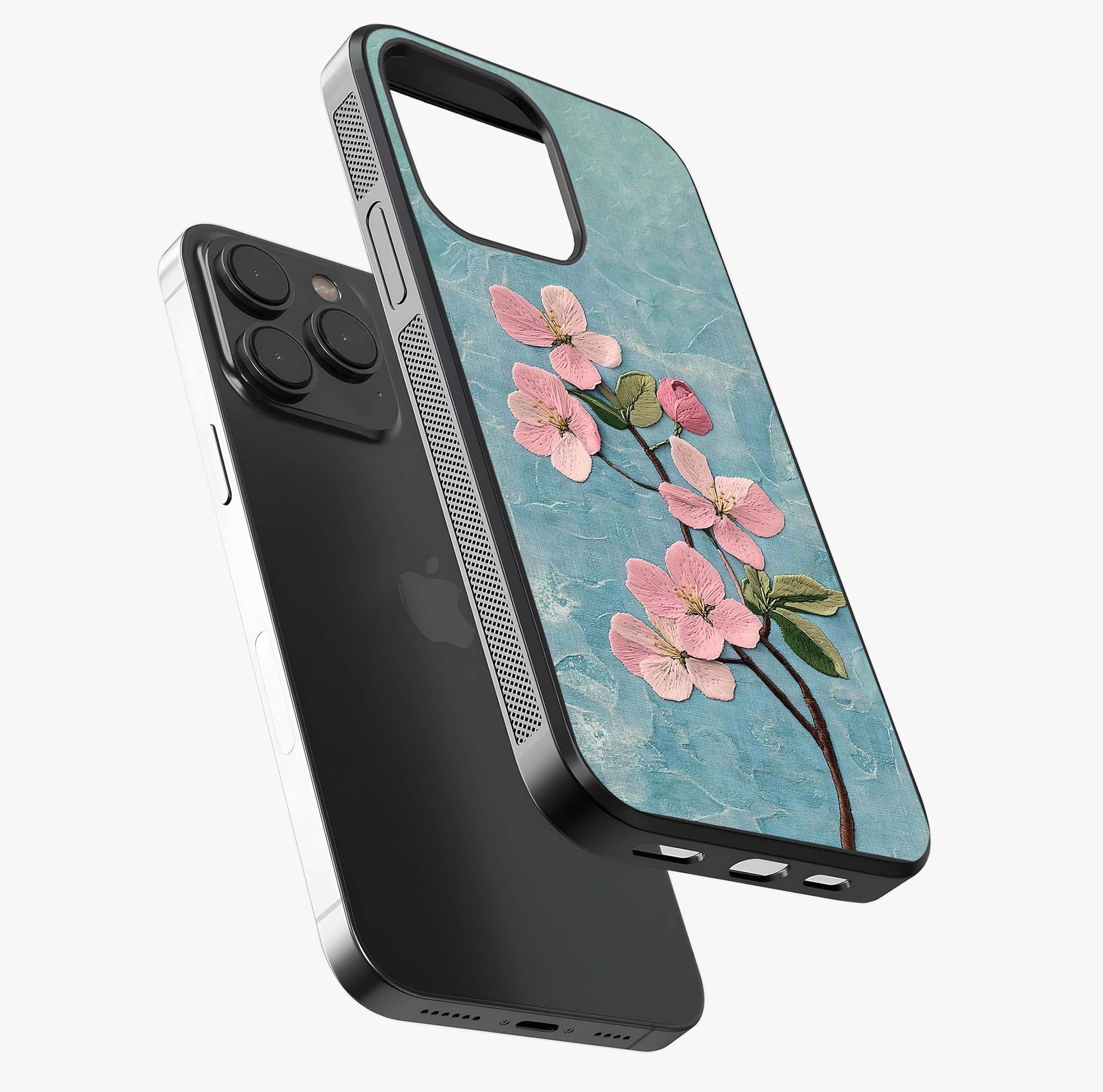 Threaded Blossom Breeze Glass Case photographed in natural light showing reflective finish and design depth.
