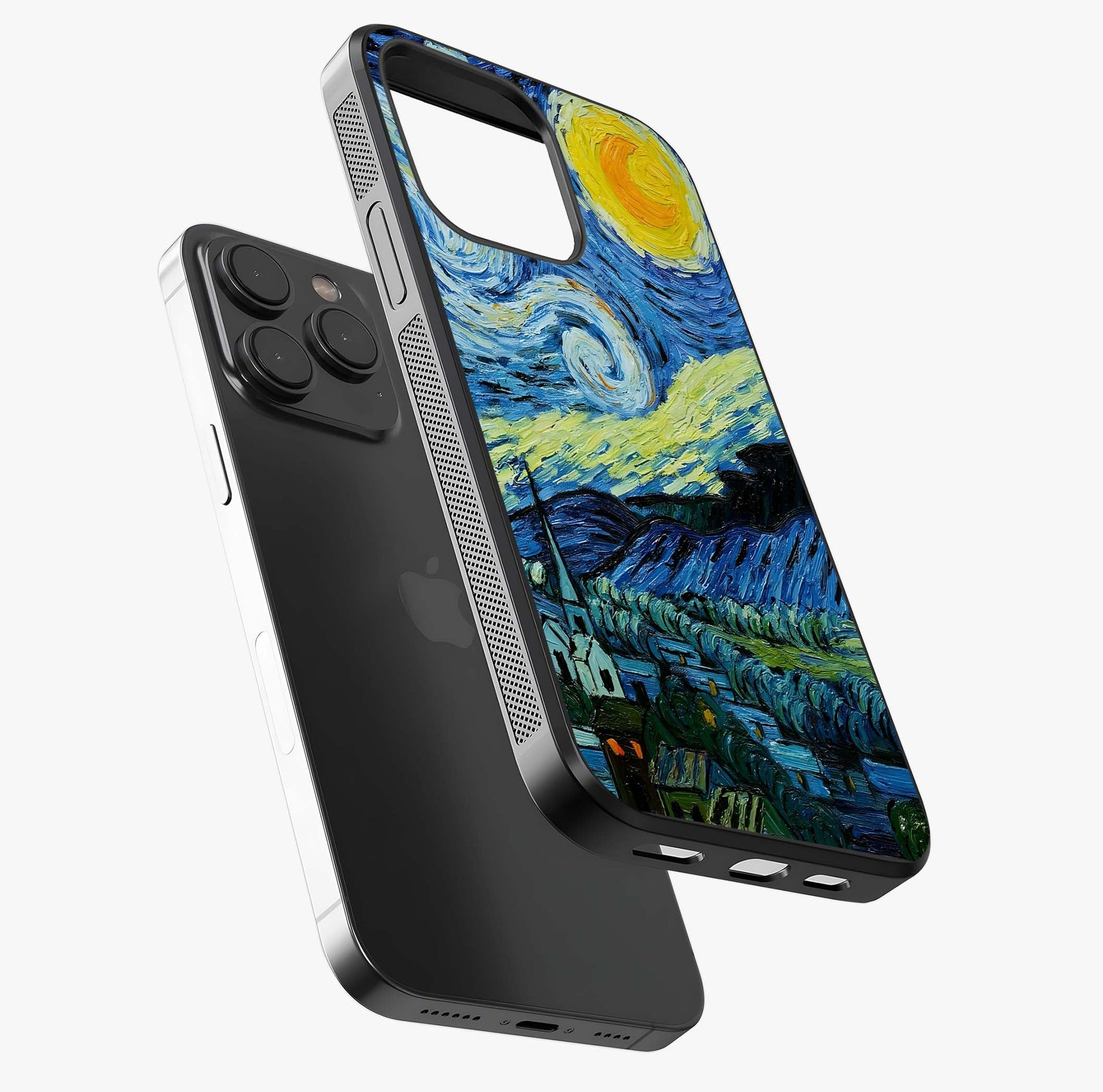 Van Gogh Art Glass Case photographed in natural light showing reflective finish and design depth.