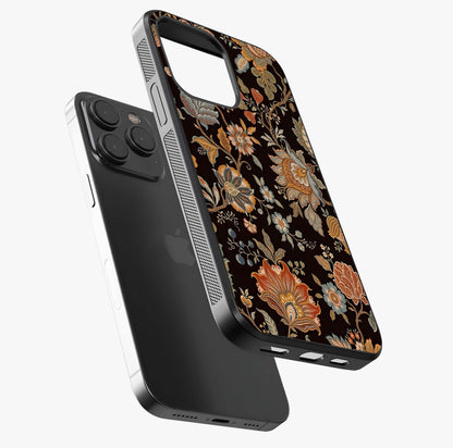 Vintage Floral Dream Glass Case photographed in natural light showing reflective finish and design depth.