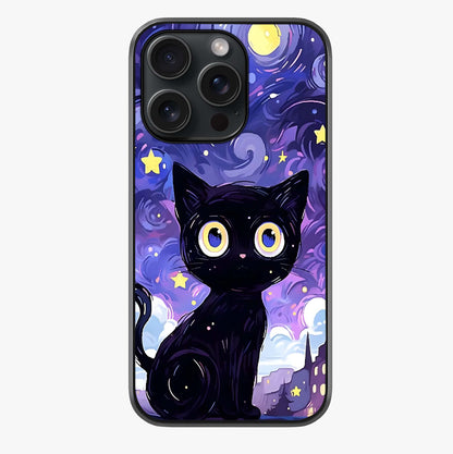 Abstract Cat Art Glass Case showing full back design in clean flat view with glossy glass finish.