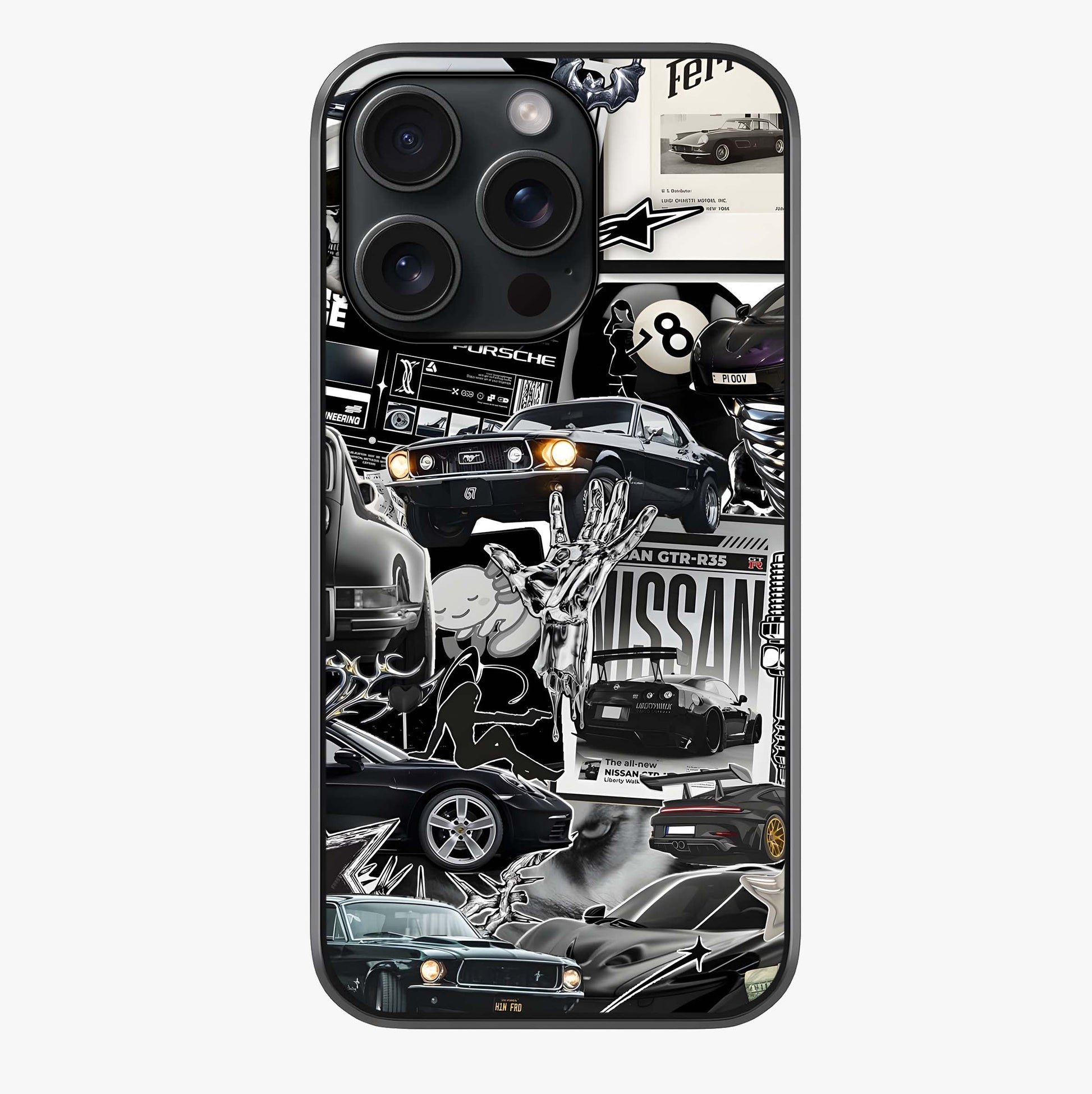 Aesthetic Dark Love Glass Case showing full back design in clean flat view with glossy glass finish.