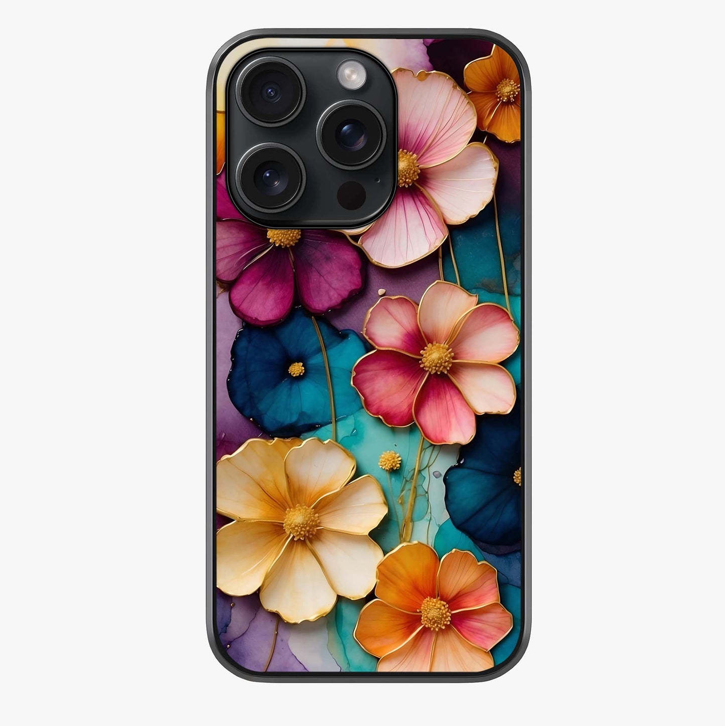 Artlyn Grace Flower Pattern Glass Case showing full back design in clean flat view with glossy glass finish.