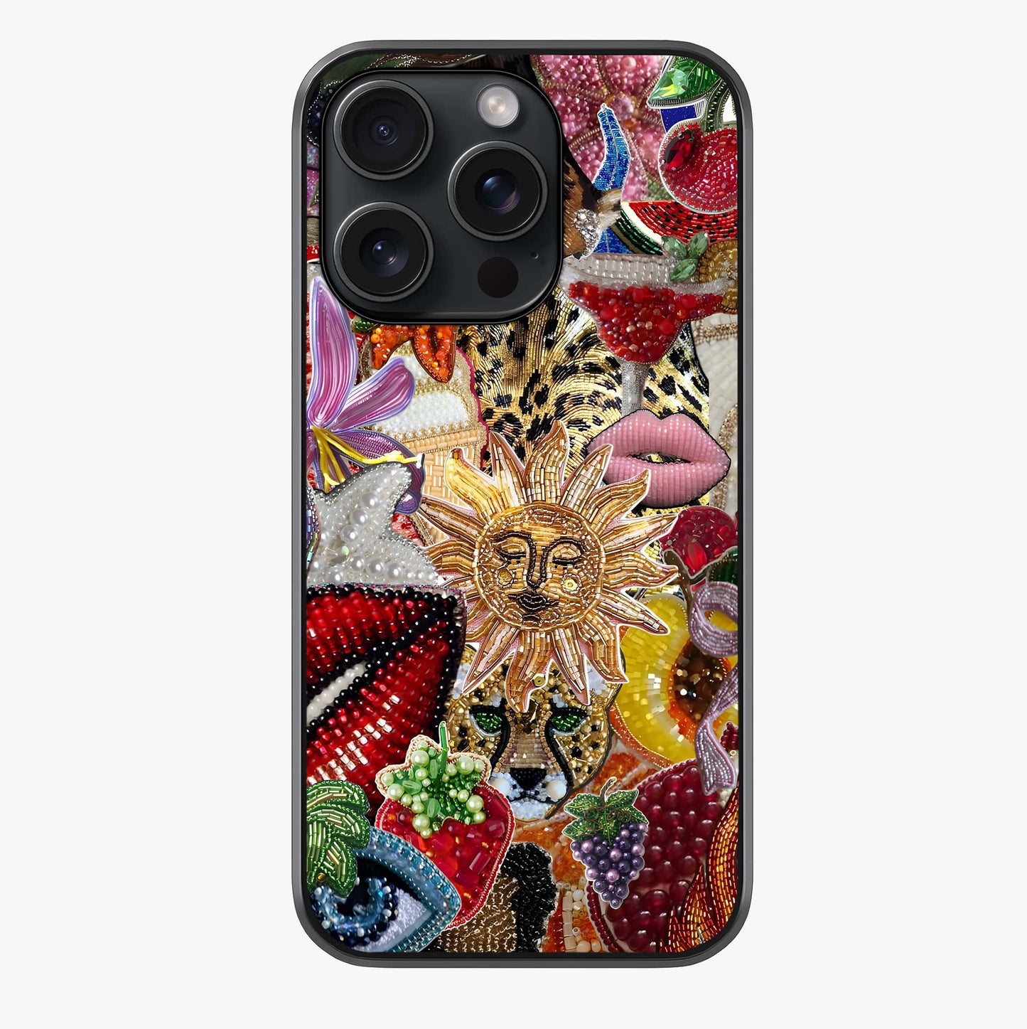 Beaded Fashion Jungle Glass Case showing full back design in clean flat view with glossy glass finish.