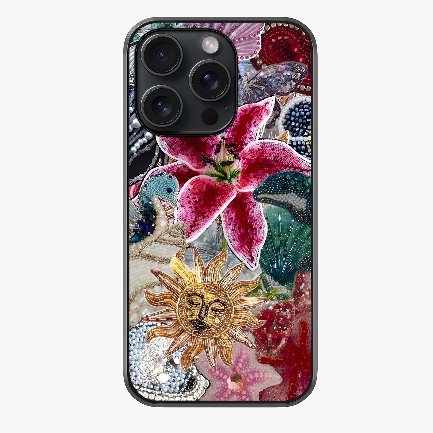 Beaded Garden Fantasy Glass Case showing full back design in clean flat view with glossy glass finish.