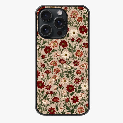 Biege Flower With Leaf Glass Case showing full back design in clean flat view with glossy glass finish.