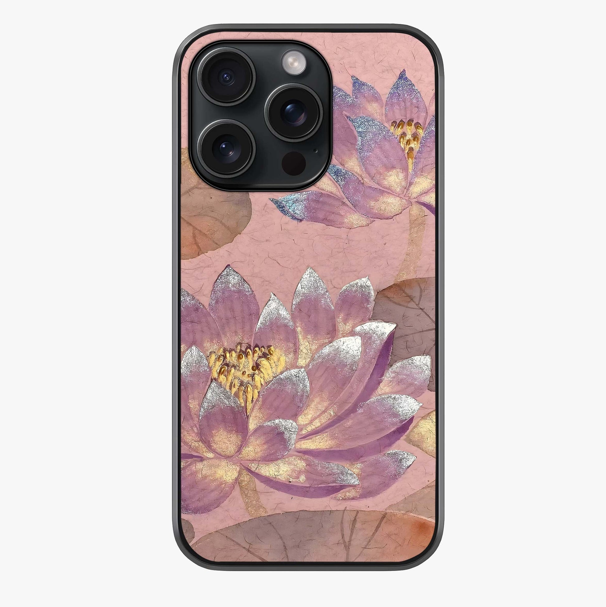 Blossom Mist Lotus Glass Case showing full back design in clean flat view with glossy glass finish.