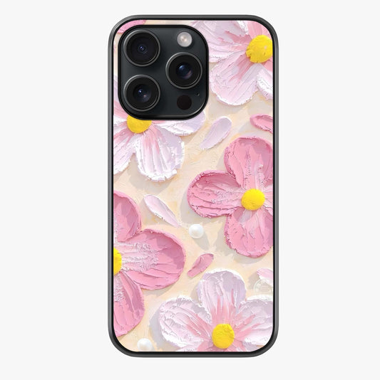 Blush Bloom Texture Glass Case showing full back design in clean flat view with glossy glass finish.