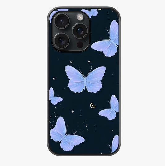 Butterfly With Stars Pattern Glass Case showing full back design in clean flat view with glossy glass finish.