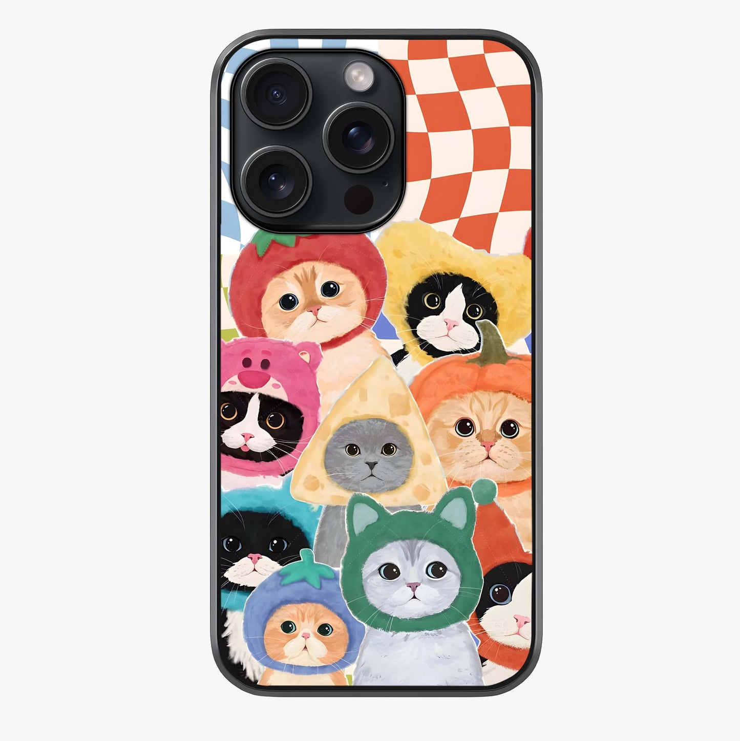 Cats In Fruits Glass Case showing full back design in clean flat view with glossy glass finish.