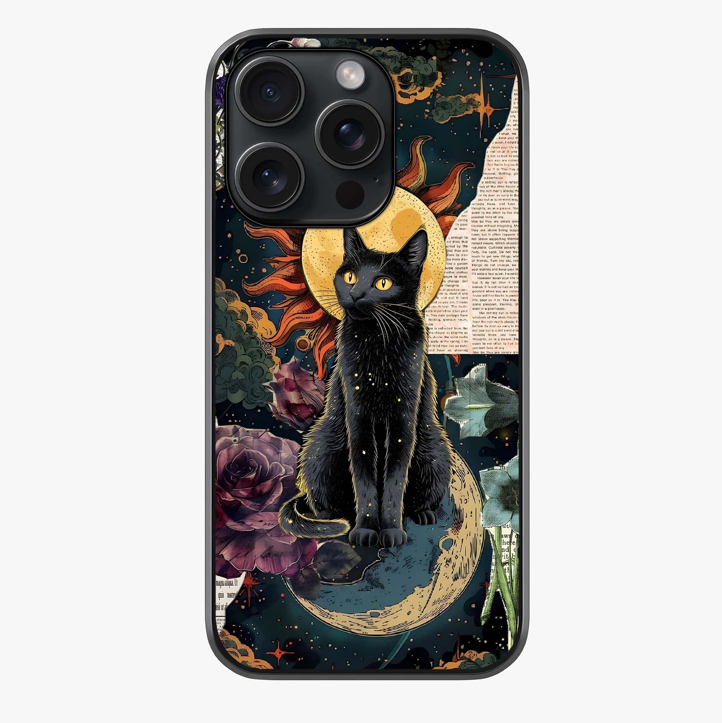 Celestial Black Cat Glass Case showing full back design in clean flat view with glossy glass finish.