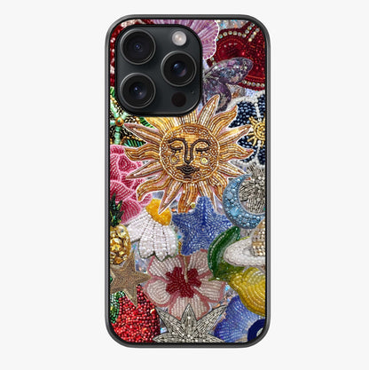 Celestial Floral And Playful Glass Case showing full back design in clean flat view with glossy glass finish.