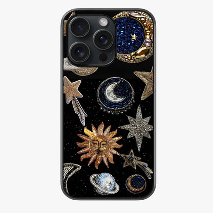 Celestial Gem Constellations Glass Case showing full back design in clean flat view with glossy glass finish.