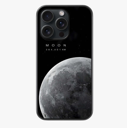 Cosmic Moon Glow Glass Case showing full back design in clean flat view with glossy glass finish.