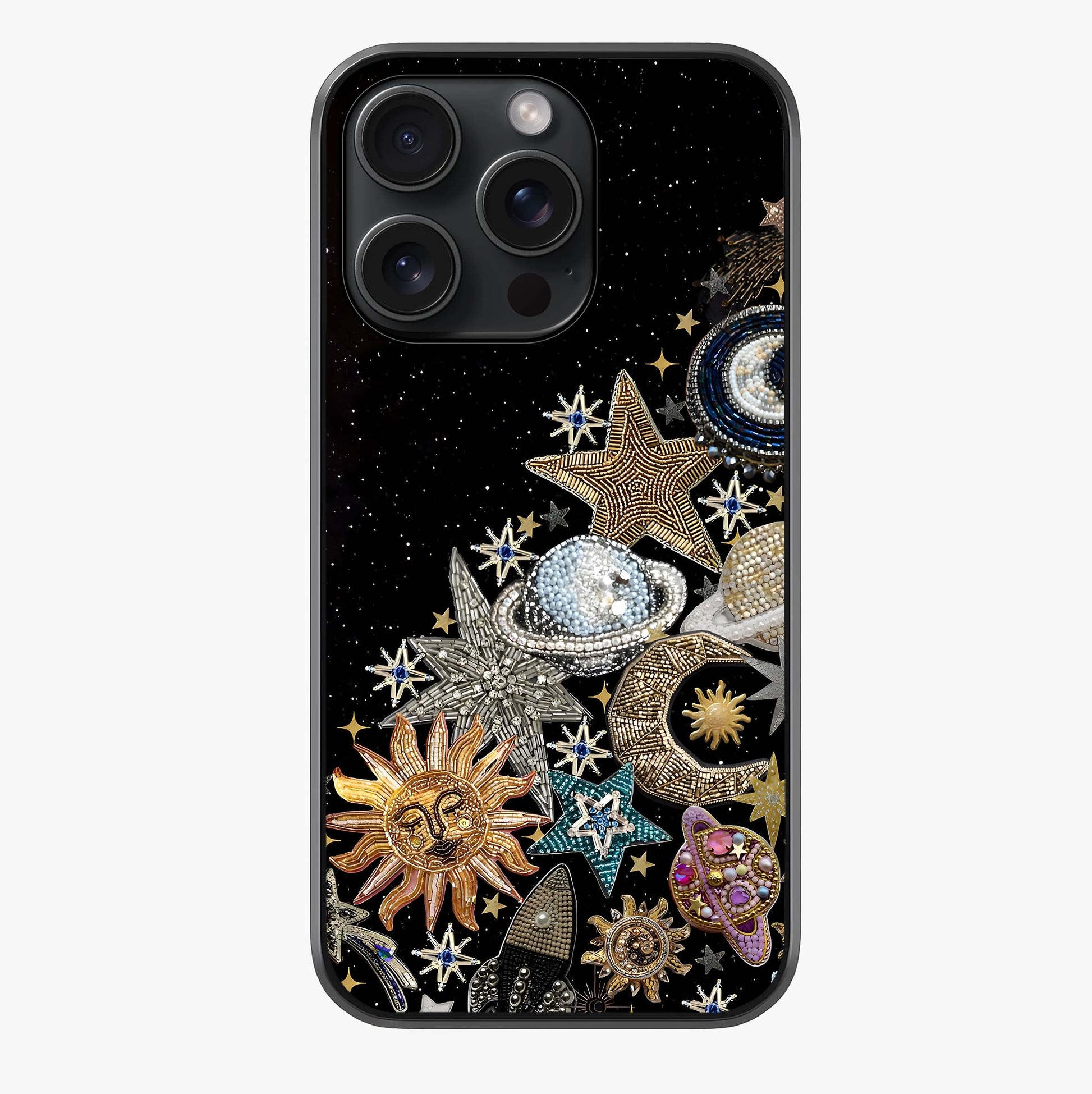Cosmic Sparkle Dreams Glass Case showing full back design in clean flat view with glossy glass finish.