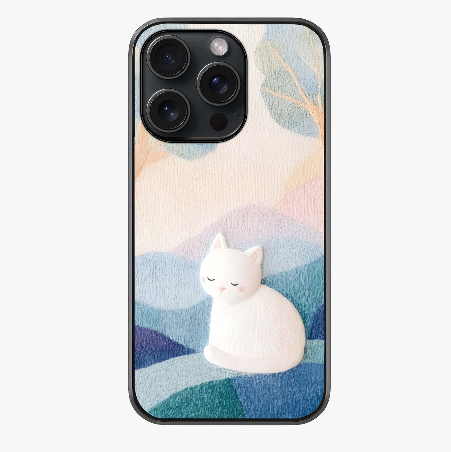Cotton Dream Cat Glass Case showing full back design in clean flat view with glossy glass finish.