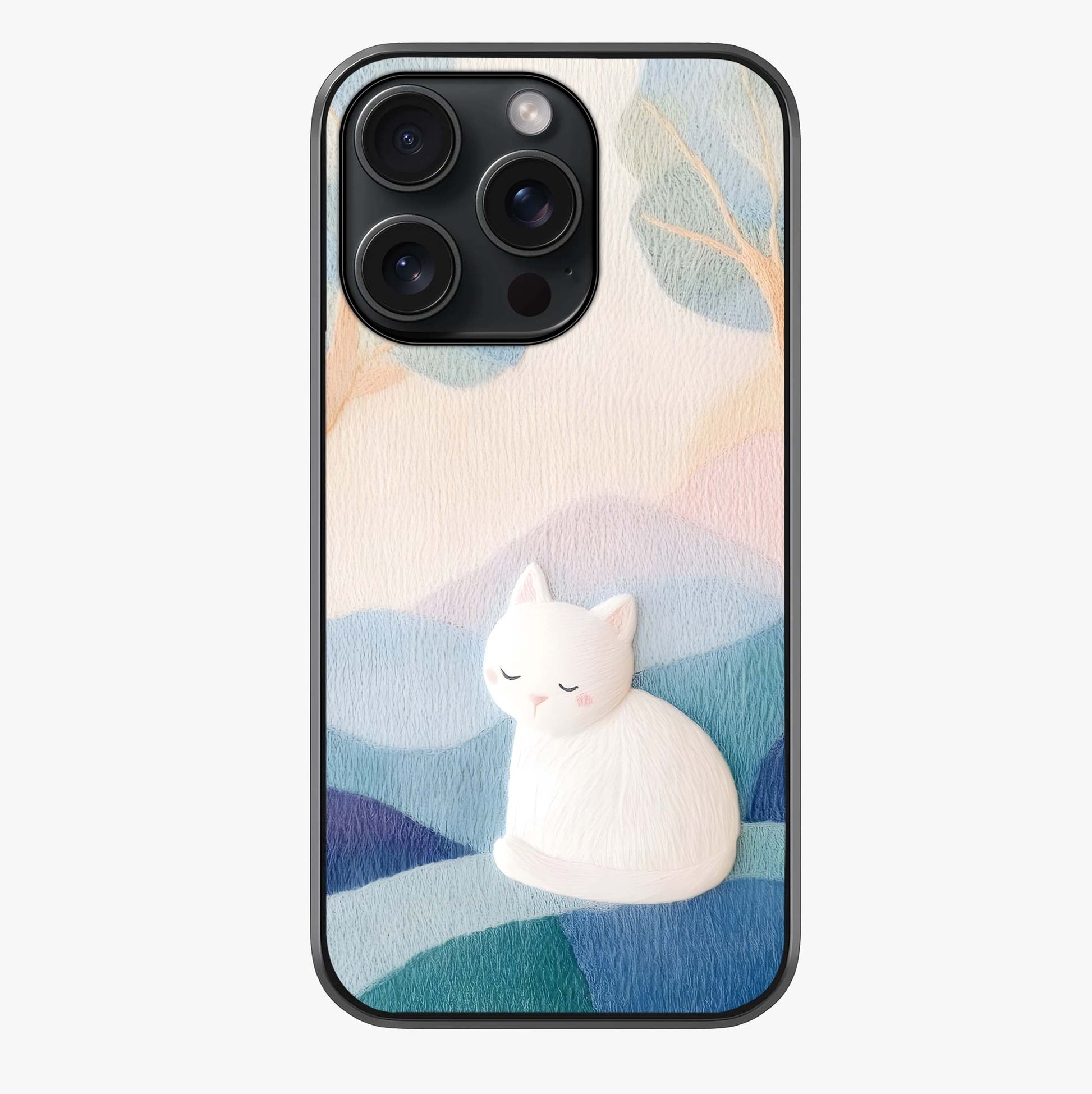 Cotton Dream Cat Glass Case showing full back design in clean flat view with glossy glass finish.