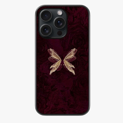 Crimson Fade Butterfly Glass Case showing full back design in clean flat view with glossy glass finish.