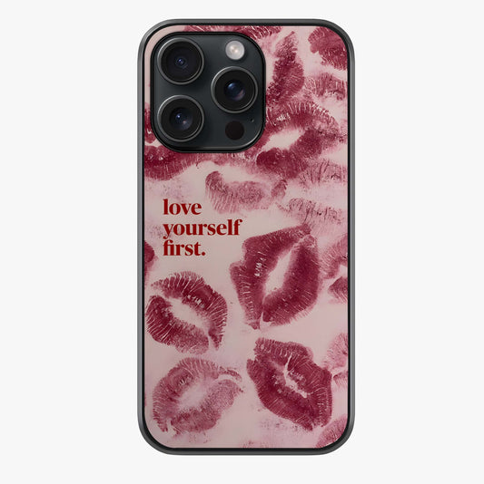Crimson Kiss Love Glass Case showing full back design in clean flat view with glossy glass finish.