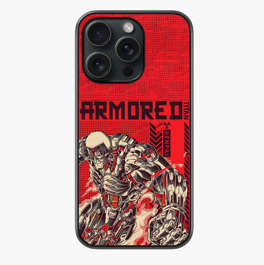 Crimson Mecha Titan Glass Case showing full back design in clean flat view with glossy glass finish.
