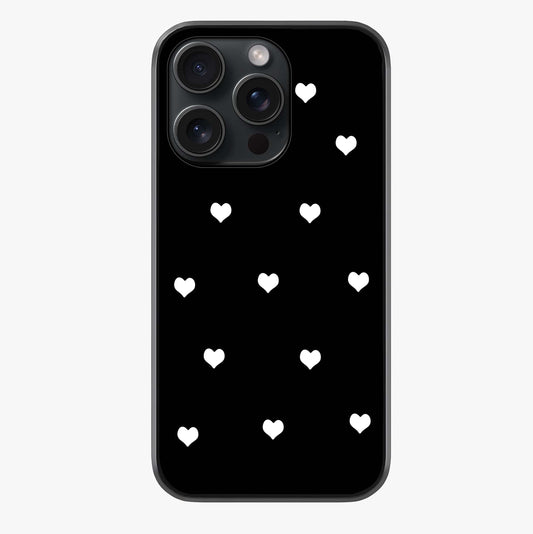 Cute And Simple White Hearts Glass Case showing full back design in clean flat view with glossy glass finish.