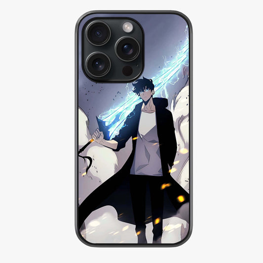Dark Lightning Anime Warrior Glass Case showing full back design in clean flat view with glossy glass finish.