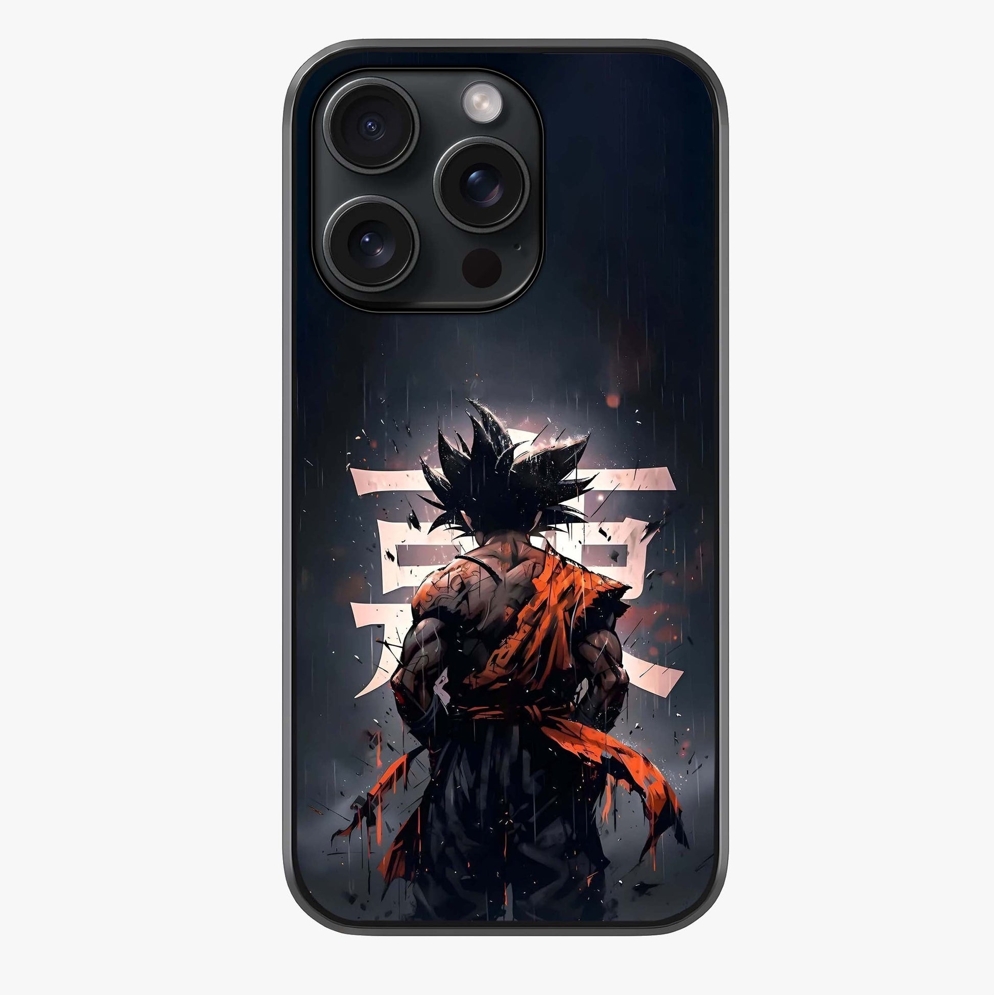 Dark Warrior In Rain Glass Case showing full back design in clean flat view with glossy glass finish.