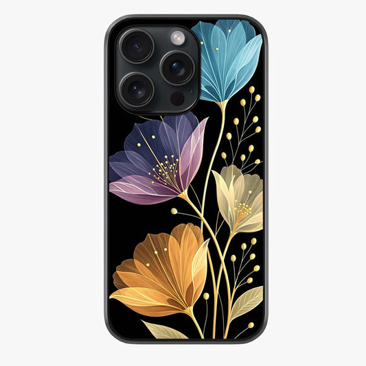 Delicate Multicolor Flowers Glass Case showing full back design in clean flat view with glossy glass finish.