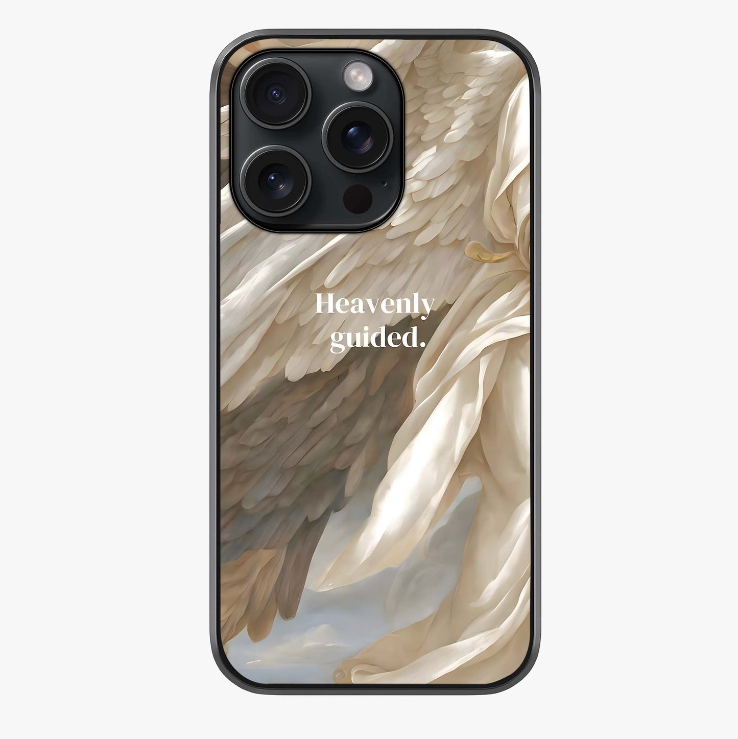 Divine Winged Grace Glass Case showing full back design in clean flat view with glossy glass finish.