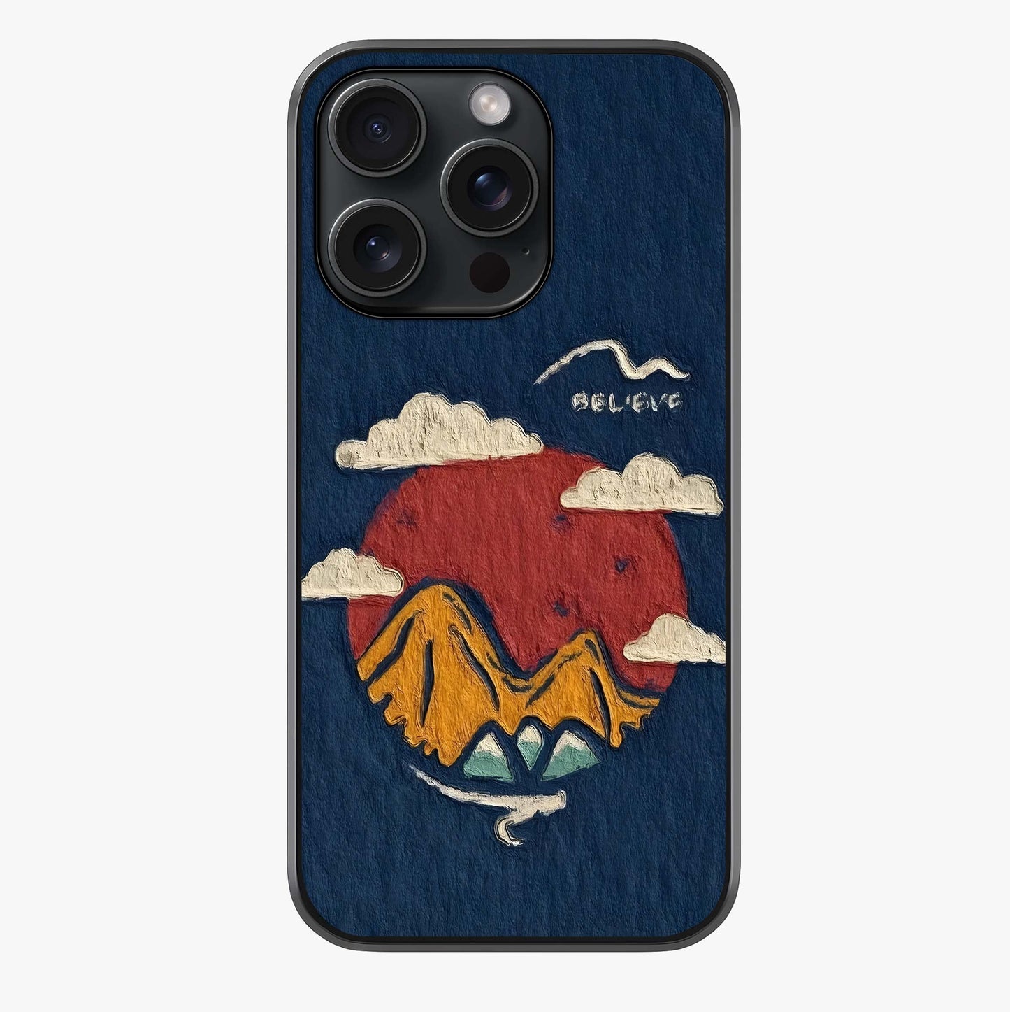 Dream Beyond Mountains Glass Case showing full back design in clean flat view with glossy glass finish.