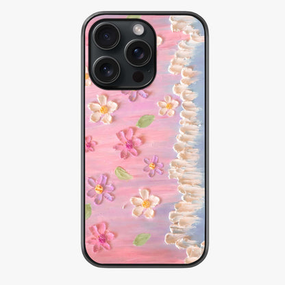 Dreamy Painted Garden Glass Case showing full back design in clean flat view with glossy glass finish.