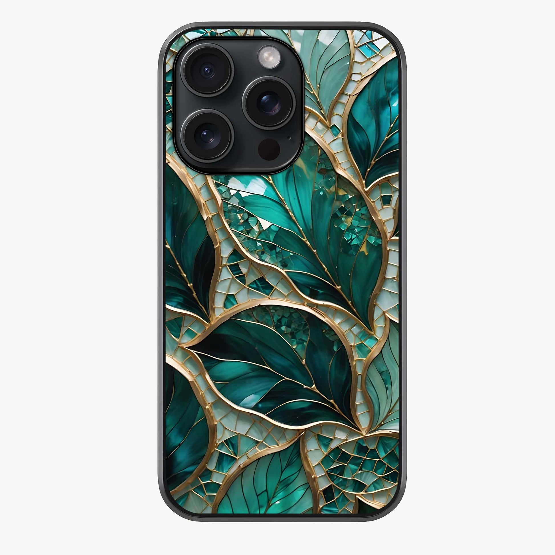 Emerald Leaf Glass Glass Case showing full back design in clean flat view with glossy glass finish.