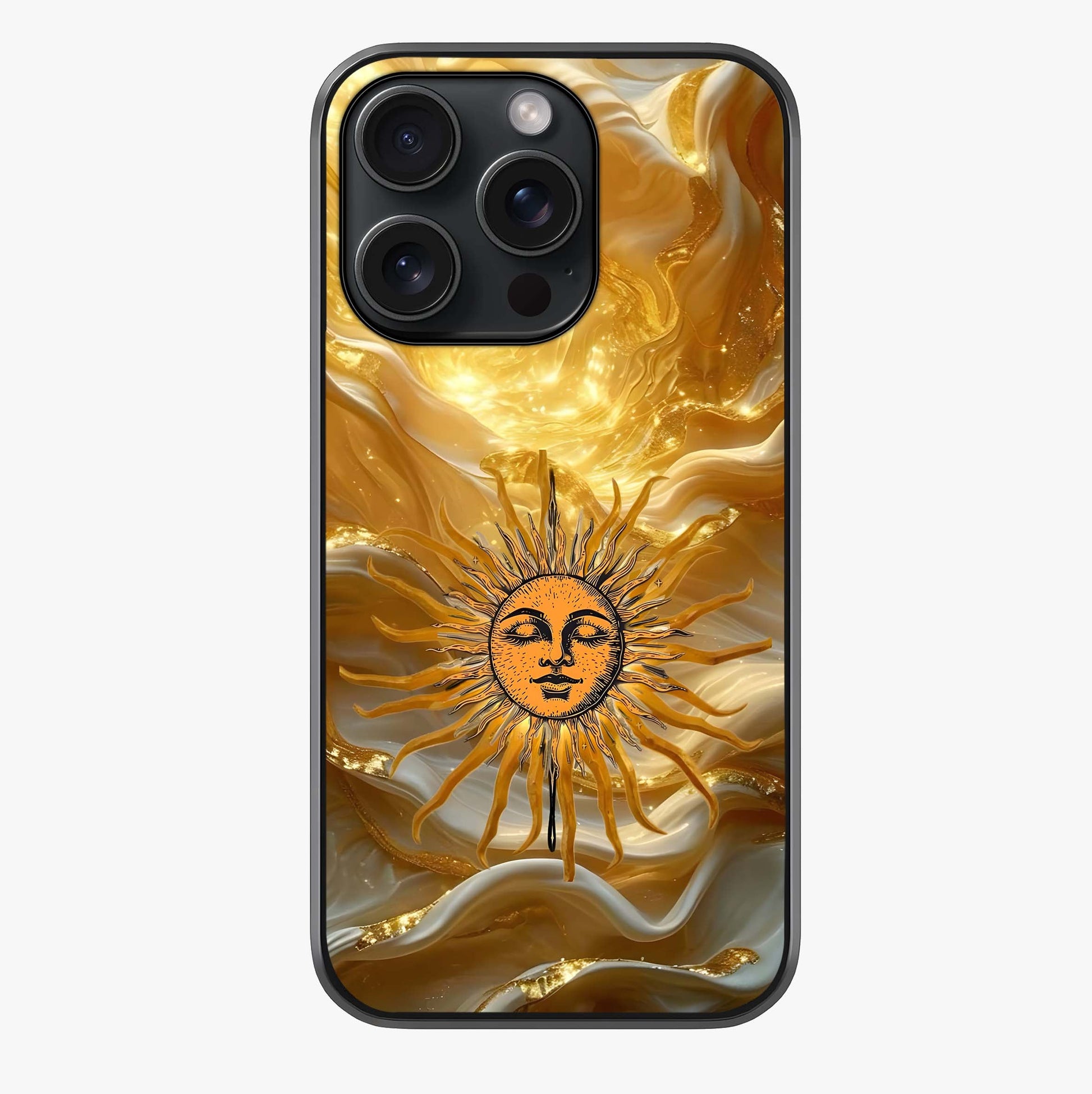 Eternal Golden Glow Glass Case showing full back design in clean flat view with glossy glass finish.