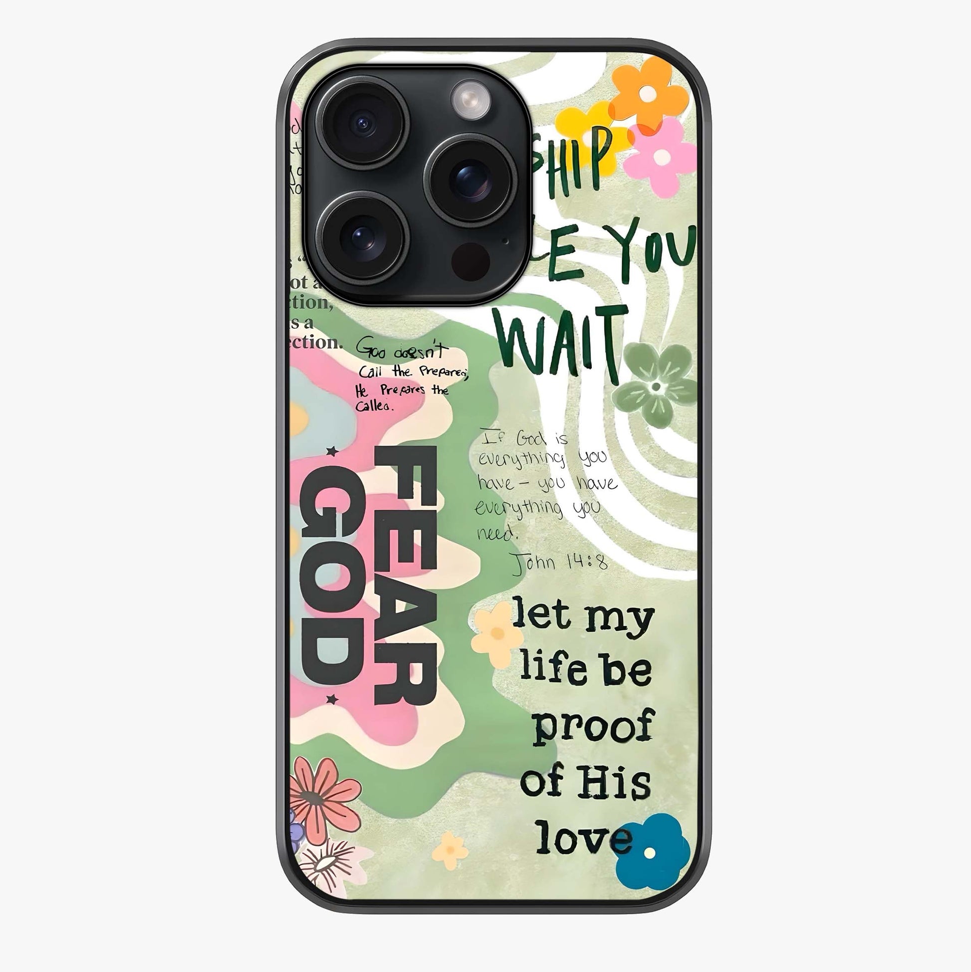 Faith Over Fear Glass Case showing full back design in clean flat view with glossy glass finish.
