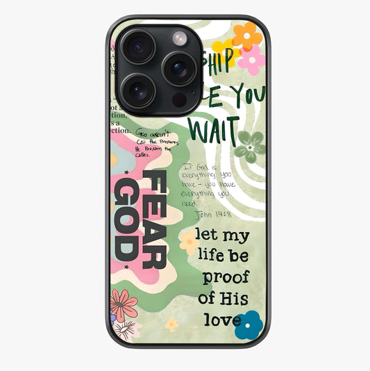 Faith Over Fear Glass Case showing full back design in clean flat view with glossy glass finish.