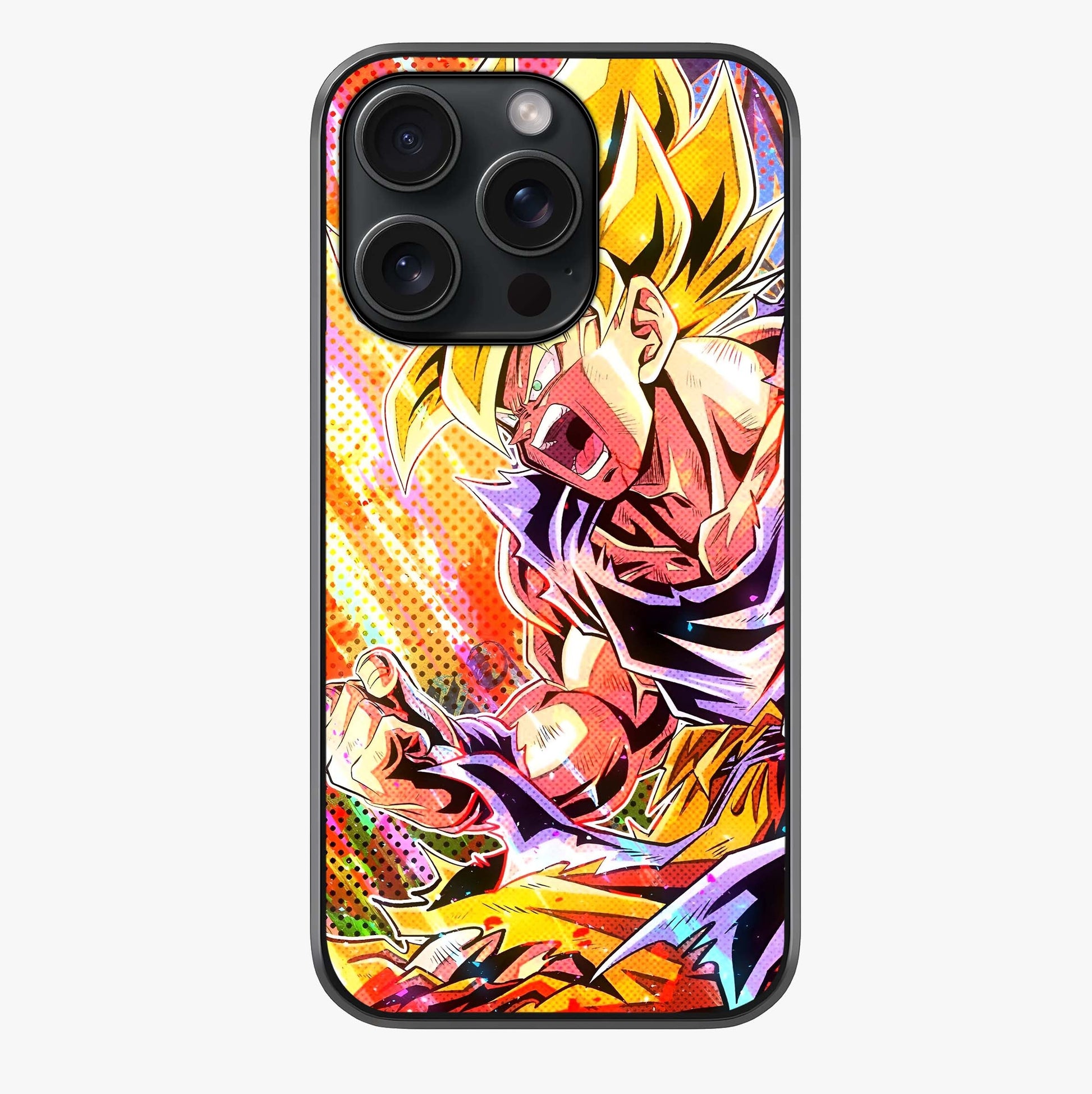 Firing Goku Glass Case showing full back design in clean flat view with glossy glass finish.