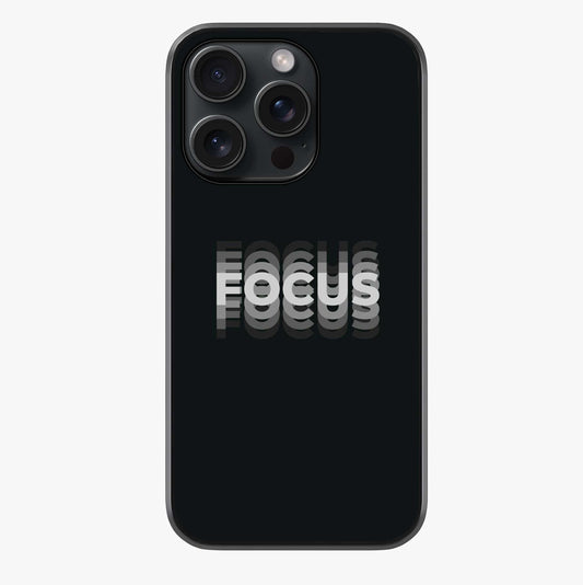 Focus Mode On Glass Case showing full back design in clean flat view with glossy glass finish.