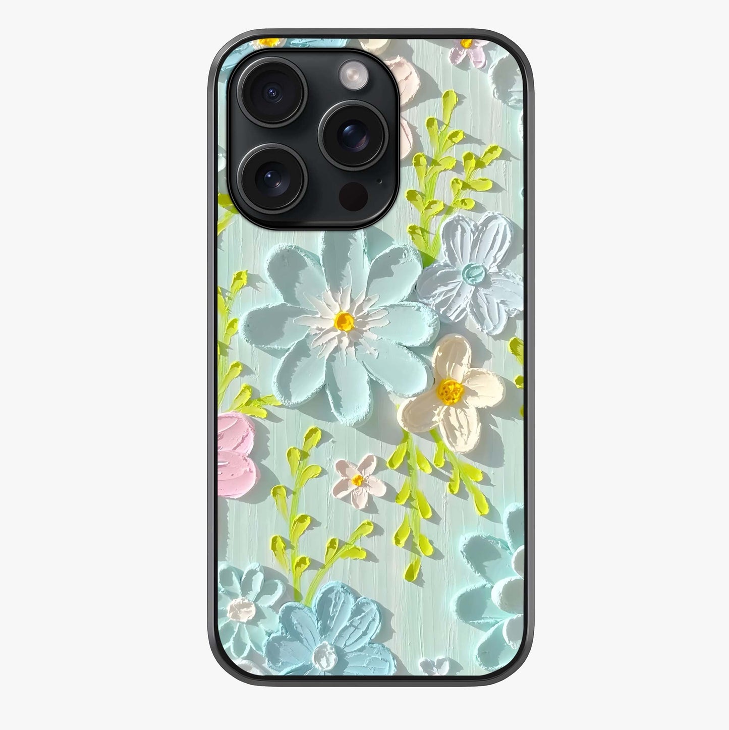 Frosted Petal Garden Glass Case showing full back design in clean flat view with glossy glass finish.