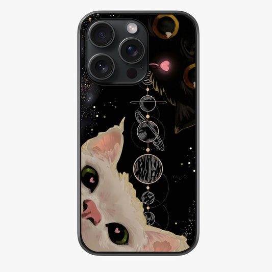 Galactic Cat Glass Case showing full back design in clean flat view with glossy glass finish.