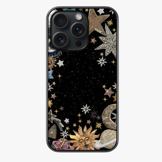 Galactic Jewel Stars Glass Case showing full back design in clean flat view with glossy glass finish.